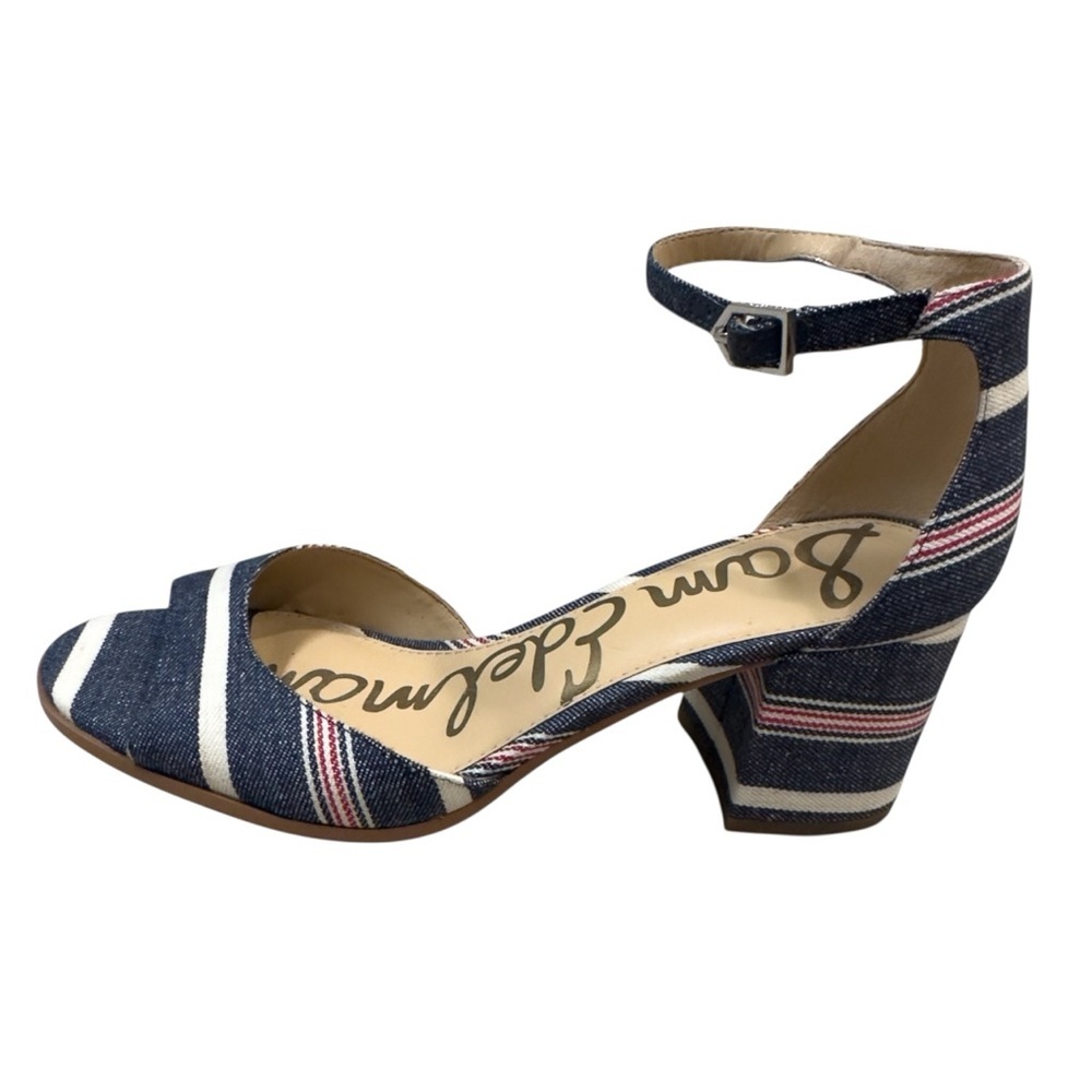 Sam Edelman Susie Denim and Red Stripe Block Heel Sandals Unworn Size 7 - Picture 4 of 9